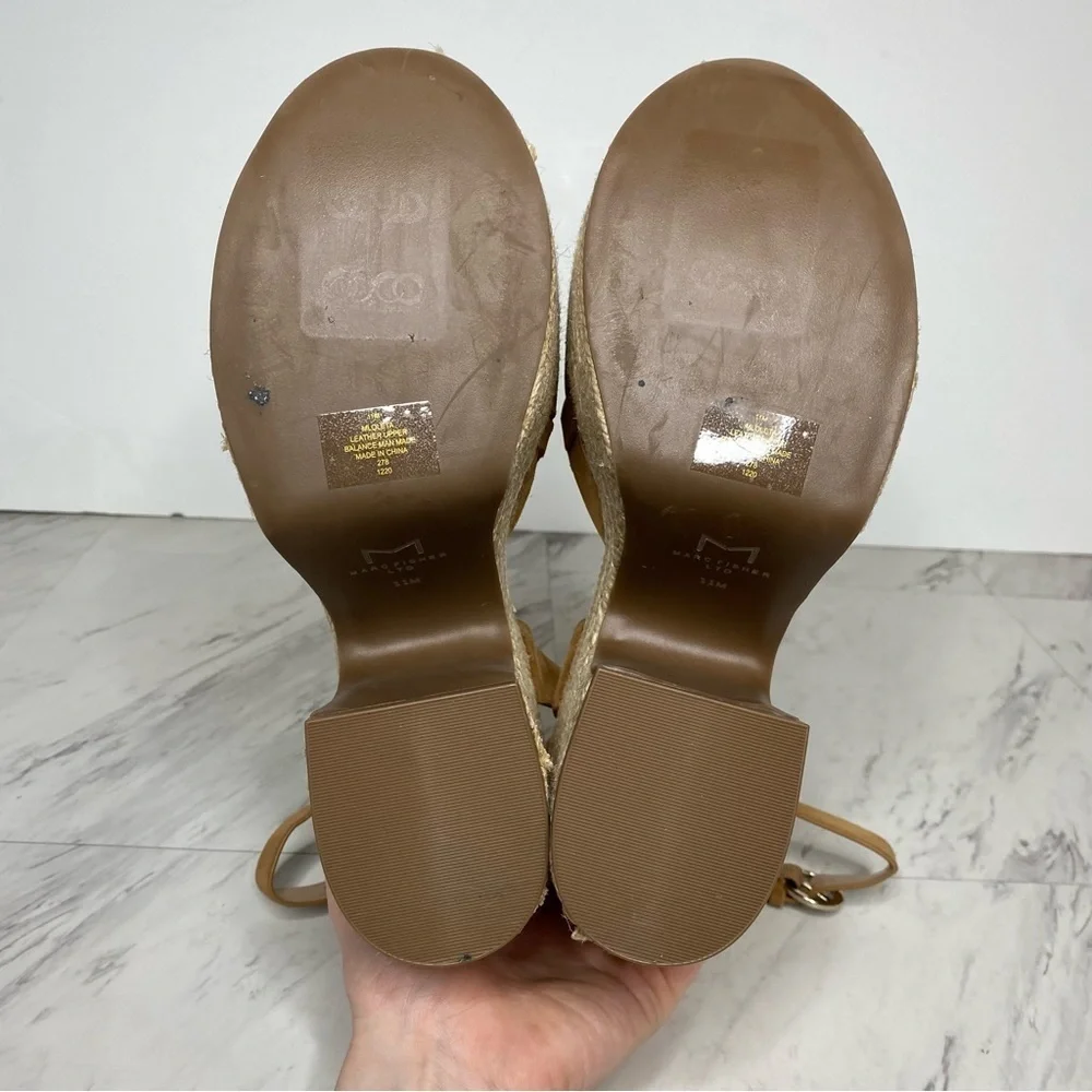 Marc Fisher Oleta Brown Suede Espadrille Platform Heeled Sandal 11M